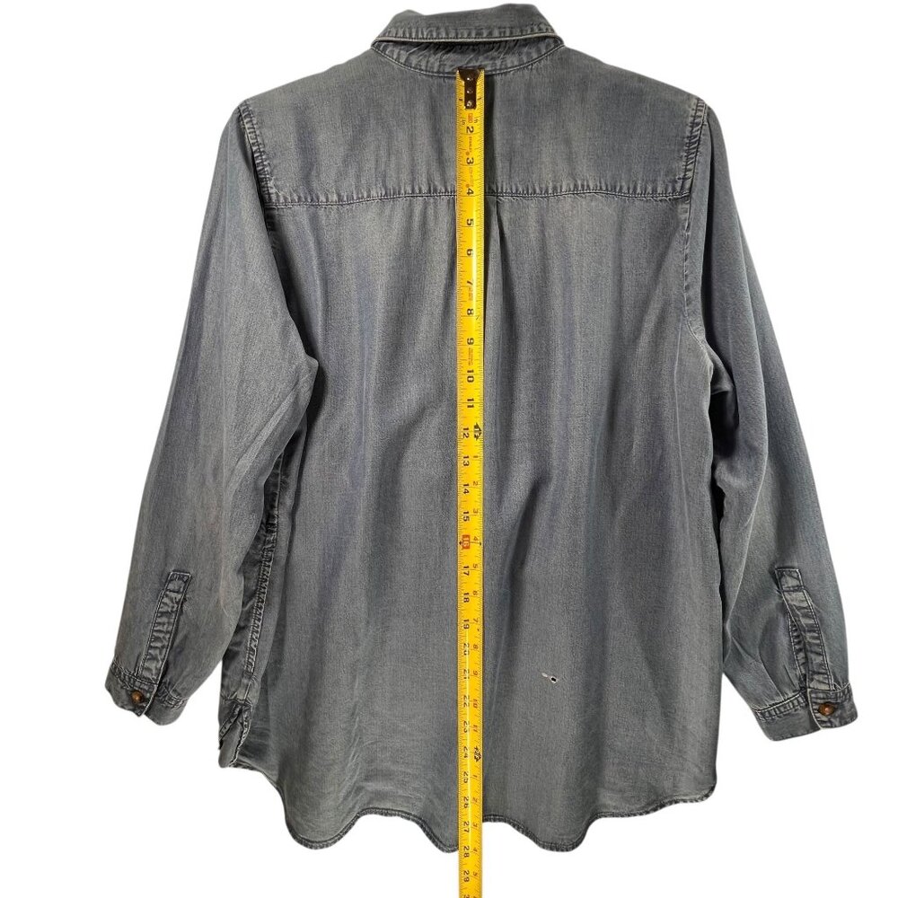 J Jill Womens Denim Tunic Top PM Chambray Long Sleeve Casual Shirt Pockets - Picture 14 of 15